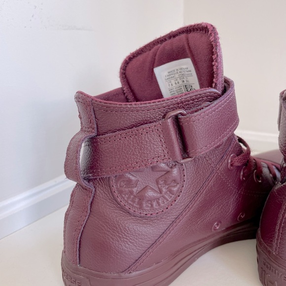 CONVERSE All Star wine leather hi tops with strap - Picture 5 of 7